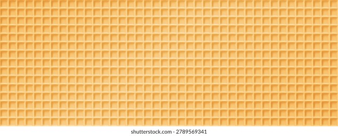 Wafer cone texture, waffle pattern bg. Creamy biscuit cookie, seamless vector. 3d candy sweet crispy structure design. Square shape dessert banner of bakery. Summer sweet food, cute yellow pancake