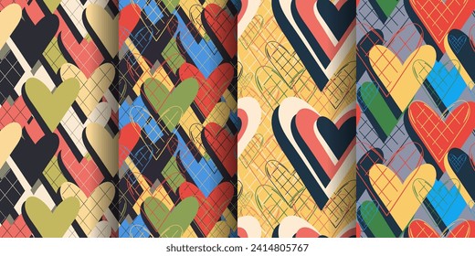 wafer cookies heart shape seamless pattern set, original drawn textile banner wallpaper for wrapping paper, greeting card, invitations