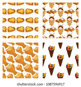 Wafer cookies seamless pattern background waffle cakes pastry cookie biscuit delicious snack cream dessert crispy bakery food vector illustration