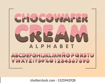 wafer cream alphabet, Ice Pink cream melted on chocolate decorative letters and numbers