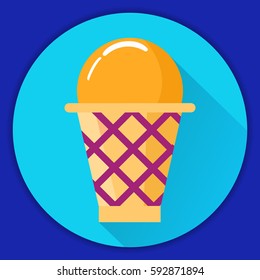 Wafer cup frozen with a rosette cream and cherry. amorozhenny dessert. Delicacy for children. A vector in flat style.Summer dessert.A concept of design of food for children.