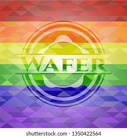 Wafer emblem on mosaic background with the colors of the LGBT flag