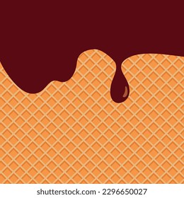 Wafer and flowing chocolate. Vector background. Sweet texture. Soft icing.