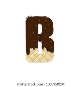 wafer letter B with current chocolate icing