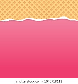 Wafer pattern ripped paper vector with pink background.