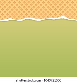 Wafer pattern ripped paper vector with green background.