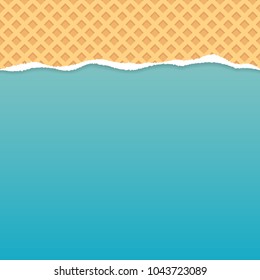 Wafer pattern ripped paper vector with blue background.