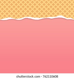 Wafer pattern ripped paper vector with pink background.