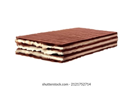 Wafer realistic composition with isolated image of piece of cocoa wafer on blank background vector illustration