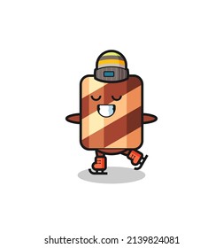 wafer roll cartoon as an ice skating player doing perform , cute style design for t shirt, sticker, logo element