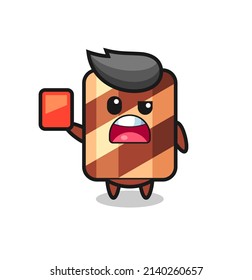 wafer roll cute mascot as referee giving a red card , cute style design for t shirt, sticker, logo element