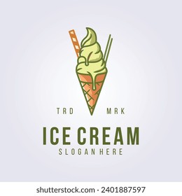 wafer roll ice cream logo vector illustration design, outline design