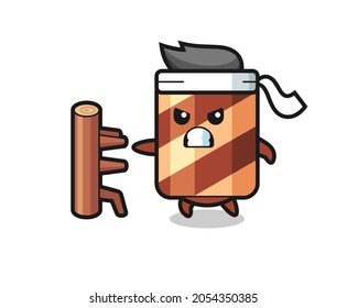 wafer roll mascot cartoon doing fitness with dumbbell , cute style design for t shirt, sticker, logo element