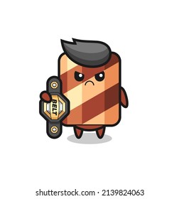 wafer roll mascot character as a MMA fighter with the champion belt , cute style design for t shirt, sticker, logo element