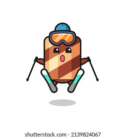wafer roll mascot character as a ski player , cute style design for t shirt, sticker, logo element