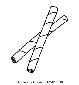Wafer roll sticks. Vector doodle drawing. 
