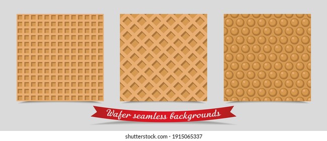 Wafer seamless backgrounds. Vector illustration of sweets. Hong Kong waffles, Belgian waffles pattern