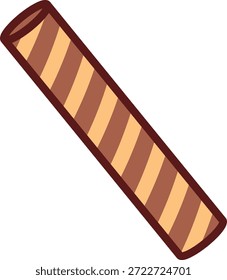 Galleta de palo de agua con capas en espiral y extremos redondeados, en ángulo sobre fondo liso. Símbolo de indulgencia, postre, golosina, dulzura de panadería y antojo de merienda. Ilustración vectorial de dibujos animados.