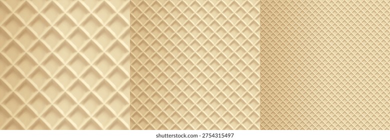 Wafer texture pattern bg of milk biscuit cone, fabric rectangle waffel. Waffle diagonal cookie lattice, vector stroopwafel. Baked cake crepe, seamless 3d backdrop, caramel bakery pancake. Sweets macro