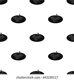 Wafers with cherry syrup on a plate.The dark Belgian wolf. Belgium single icon in black style vector symbol stock illustration.