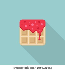 Wafers with jam flat icon with long shadow isolated on blue background. Simple waffle  in flat style, vector illustration for web and mobile design. Sweets vector sign symbol.