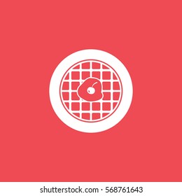 Waffel With Cherry Flat Icon On Red Background