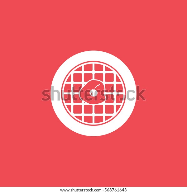 Waffel Cherry Flat Icon On Red Stock Vector Royalty Free