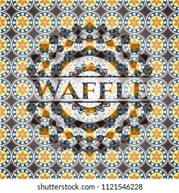 Waffle arabic badge background. Arabesque decoration.