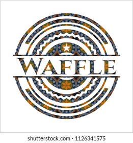 Waffle arabic style badge. Arabesque decoration.