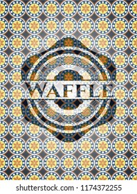 Waffle arabic style badge. Arabesque decoration.