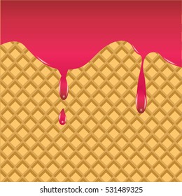 Waffle background cherry jam syrup dripping vector art creative modern illustration