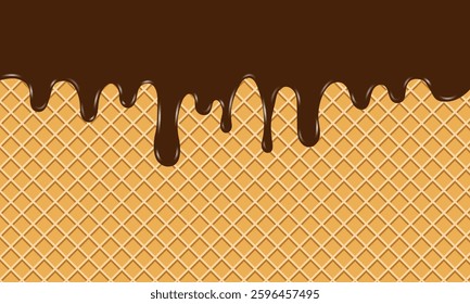 A waffle background with thick chocolate drips, creating a delicious and mouth-watering effect. Ideal for advertising desserts or sweets