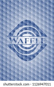 Waffle blue badge with geometric background.
