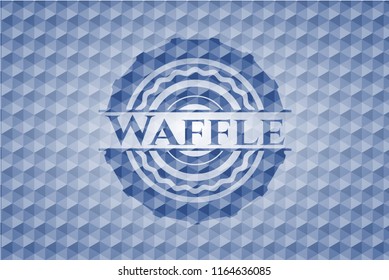 Waffle blue badge with geometric background.