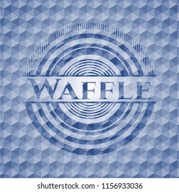 Waffle blue emblem with geometric pattern background.