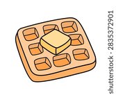 Waffle with butter character vector illustration. Belgian waffle breakfast food clipart isolated.