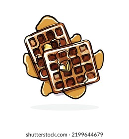 waffle with butter and maple syrup sticker icon vector design element hand drawn