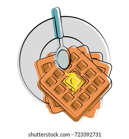 waffle with butter melting on it food related image 