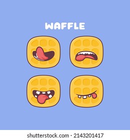 Waffle cartoon. food vector illustration. with different mouth expressions. cute cartoon