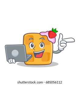 waffle character cartoon design with laptop
