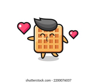 waffle character cartoon with kissing gesture , cute design