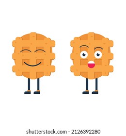 Waffle Character on white background with two expressions 