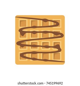 Waffle with chocolate on white background, flat style vector illustration.