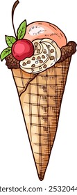 Waffle cone berry ice cream color drawing