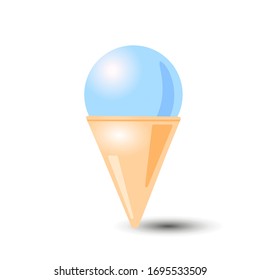 Waffle cone with a blue ball of ice cream. Vector flat. Use for menus, packaging, napkins, knitwear, web design.