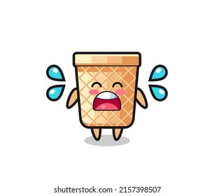 waffle cone cartoon illustration with crying gesture , cute design