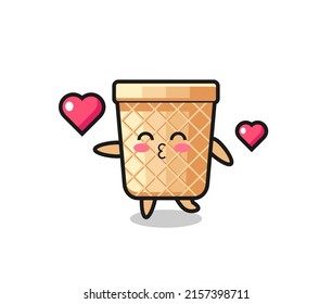 waffle cone character cartoon with kissing gesture , cute design