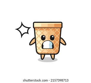 waffle cone character cartoon with shocked gesture , cute design