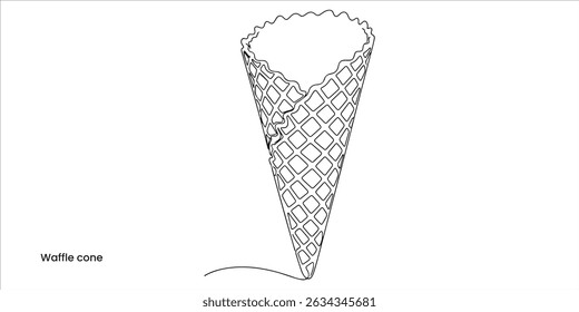 Waffle cone contínuo linha única arte desenho esboço em fundo branco