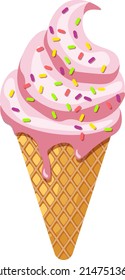 Waffle cone filled with three tasty scoops ice cream summer dessert